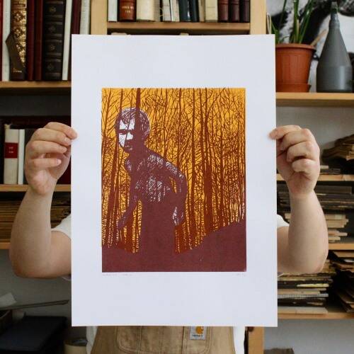 Marino Neri Medulla Gigante Bosco Serifrafia Colori Naturali Ecologia Silkscreen Print Artigianato Illustrazione